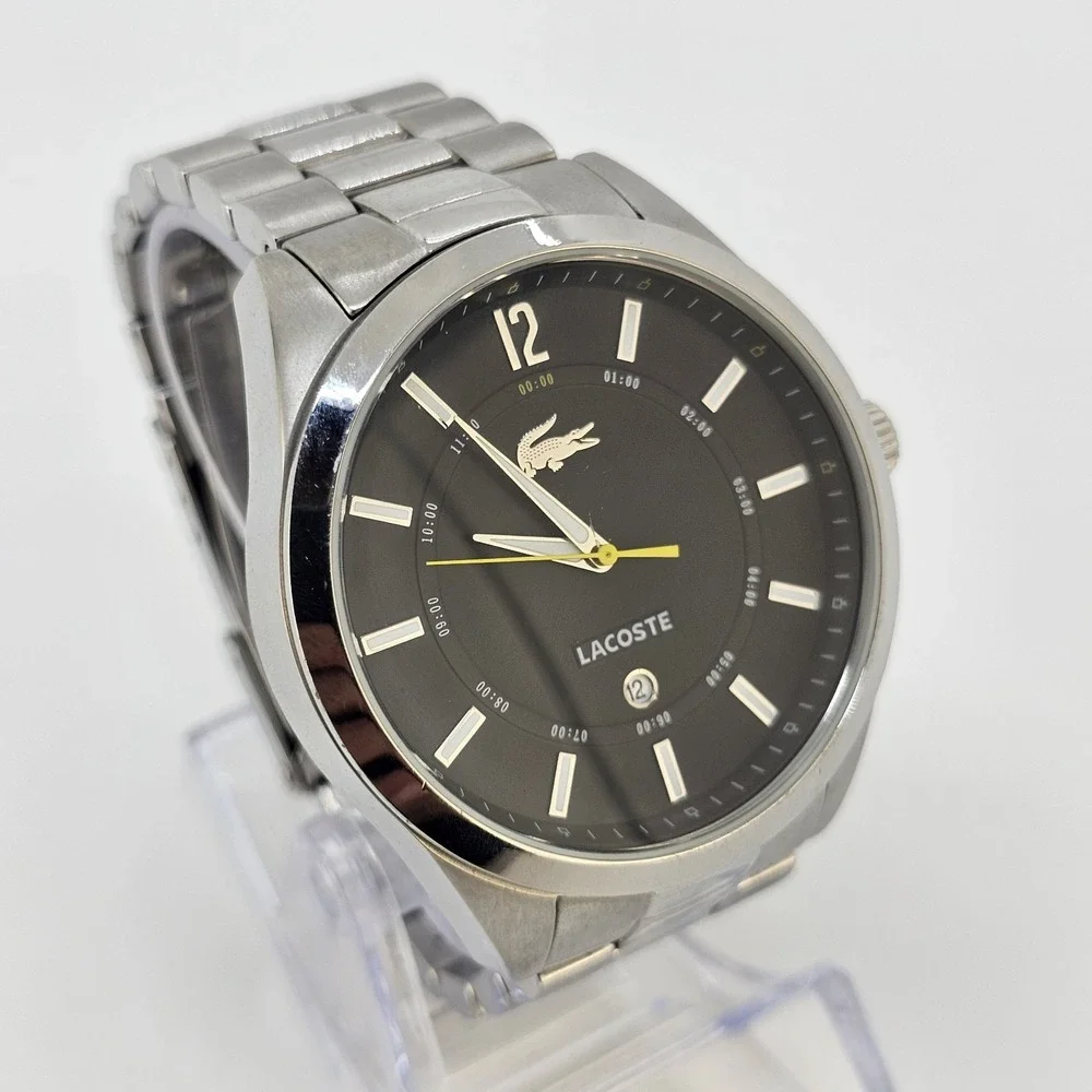 Lacoste Montreal Men Watch 44MM Black Dial Date Gray Bracelet Band 6
